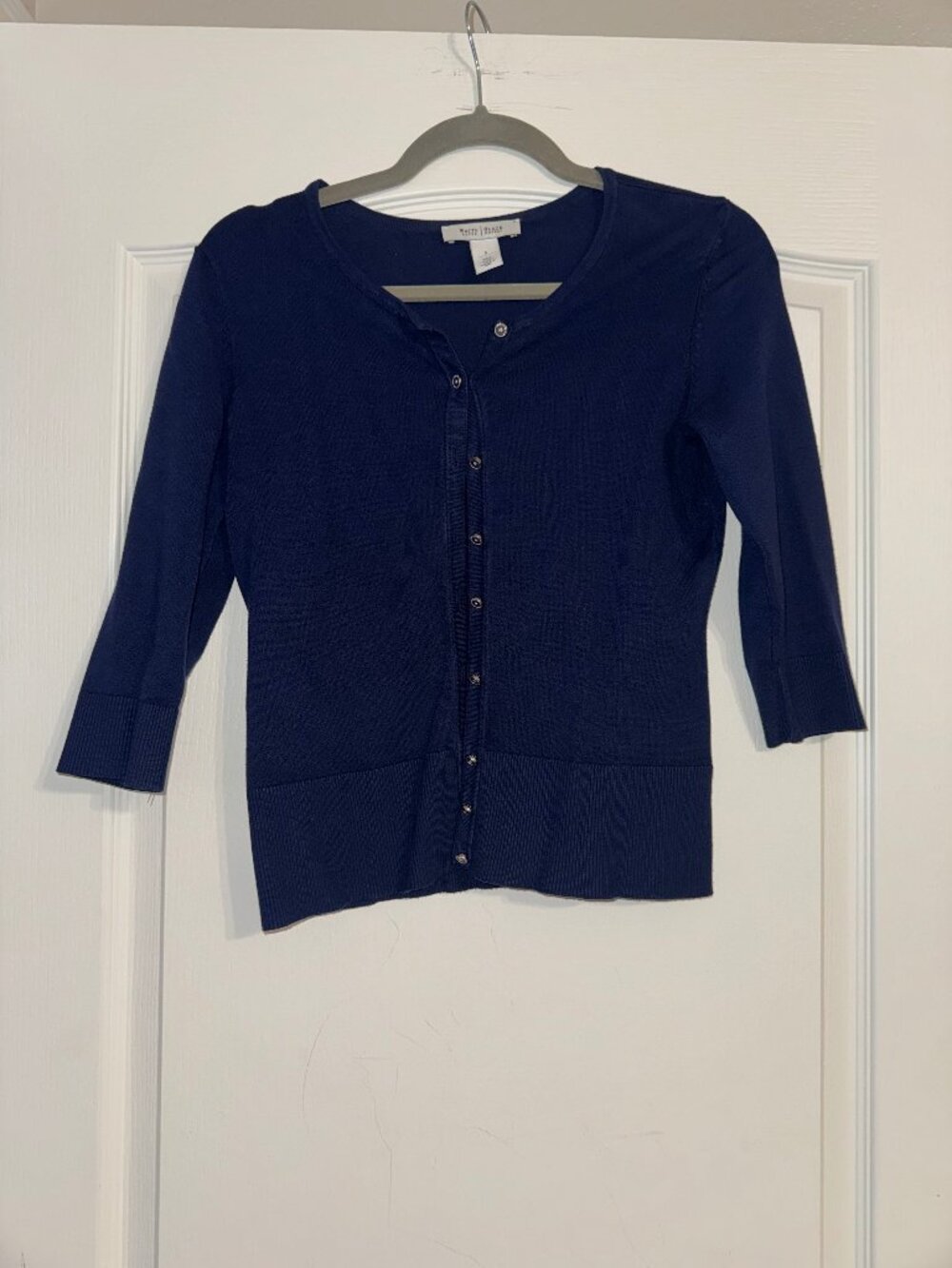 White House Black Market Navy Blue 3/4 Sleeve Cardigan Sweater S